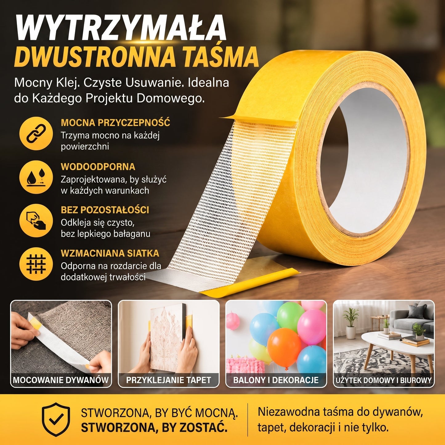 🔥🔥PKNEW® Wytrzymała taśma dwustronna🍇, mocny klej, wodoodporna i usuwalna, bez śladów, idealna do dywanów, tapet, balonów i użytku domowego 🔥