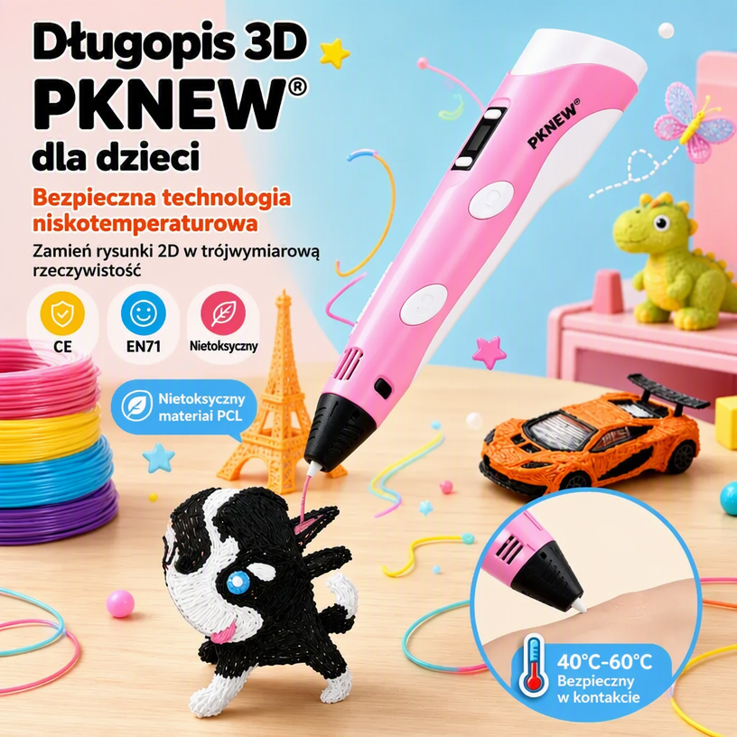 70% ZNIŻKI DZIŚ 🎃 PKNEW® Długopis 3D dla dzieci – Bezpieczny w niskiej temperaturze, nietoksyczny, ekologiczny filament, pobudza kreatywność 💎