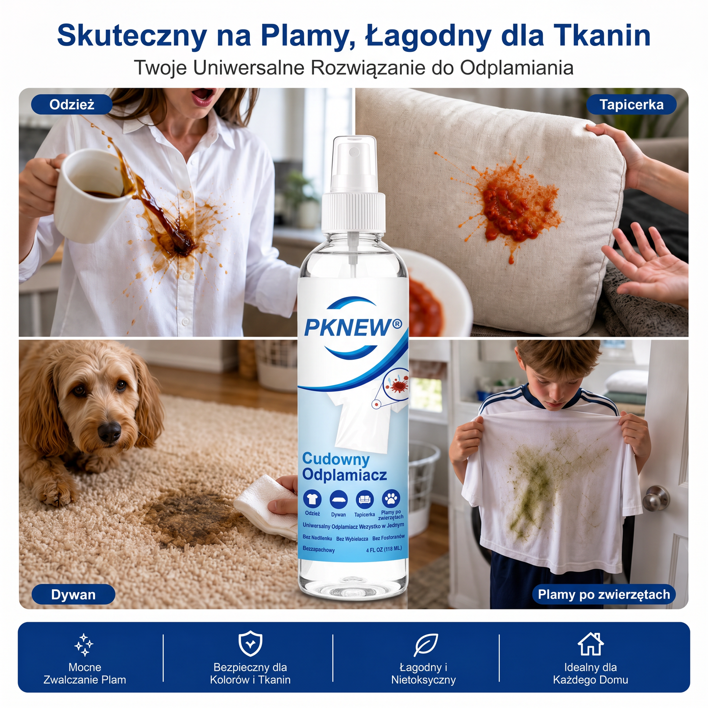 PKNEW® Ekologický víceúčelový odstraňovač skvrn v spreji 💧 – Rychle působící hloubkový čistič bez dráždivých chemikálií 💖