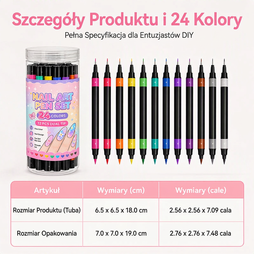 OSTATNI DZIEŃ · 50% ZNIŻKI 🌈 Zestaw 24 dwustronnych pisaków do zdobienia paznokci 💎