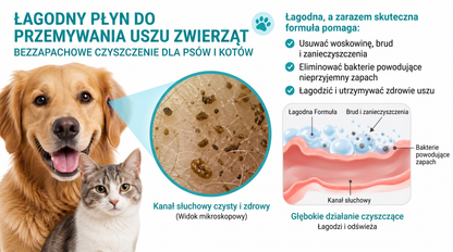 𝐏𝐊𝐍𝐄𝐖® Łagodny płyn do czyszczenia uszu zwierząt | Bezzapachowe czyszczenie dla psów i kotów
