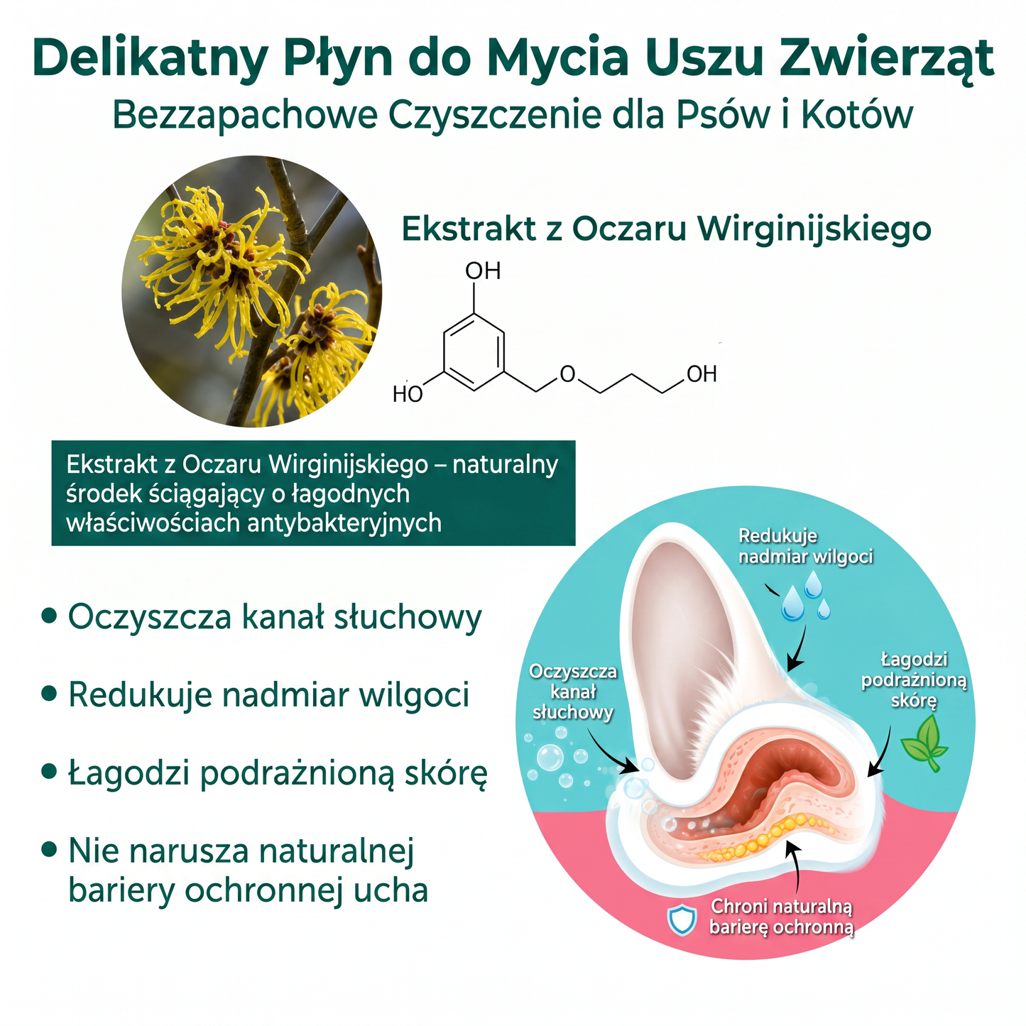 𝐏𝐊𝐍𝐄𝐖® Łagodny płyn do czyszczenia uszu zwierząt | Bezzapachowe czyszczenie dla psów i kotów