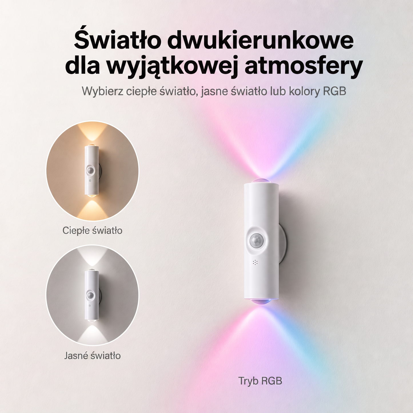 PKNEW® 💡 Inteligentna dwukierunkowa lampka nocna RGB z czujnikiem ruchu 🌈 – automatyczne włączanie, magnetyczna instalacja bez wiercenia i ładowanie USB-C do sypialni, korytarza i na schody 💎