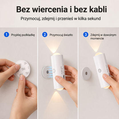 PKNEW® 💡 Inteligentna dwukierunkowa lampka nocna RGB z czujnikiem ruchu 🌈 – automatyczne włączanie, magnetyczna instalacja bez wiercenia i ładowanie USB-C do sypialni, korytarza i na schody 💎