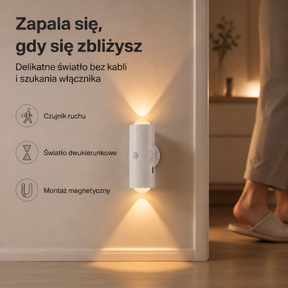 PKNEW® 💡 Inteligentna dwukierunkowa lampka nocna RGB z czujnikiem ruchu 🌈 – automatyczne włączanie, magnetyczna instalacja bez wiercenia i ładowanie USB-C do sypialni, korytarza i na schody 💎