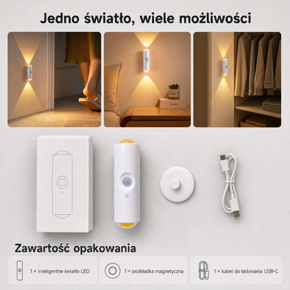 PKNEW® 💡 Inteligentna dwukierunkowa lampka nocna RGB z czujnikiem ruchu 🌈 – automatyczne włączanie, magnetyczna instalacja bez wiercenia i ładowanie USB-C do sypialni, korytarza i na schody 💎