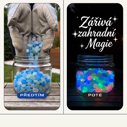 PKNEW® 🍇 Svítící zahradní kamínky nabíjené světlem ✨ – barevná noční záře bez kabelů a baterií, voděodolná dekorace pro cestičky, květináče, záhony, terasu i okolí bazénu