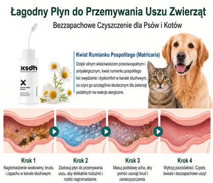 𝐏𝐊𝐍𝐄𝐖® Łagodny płyn do czyszczenia uszu zwierząt | Bezzapachowe czyszczenie dla psów i kotów