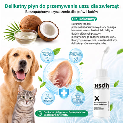 𝐏𝐊𝐍𝐄𝐖® Łagodny płyn do czyszczenia uszu zwierząt | Bezzapachowe czyszczenie dla psów i kotów
