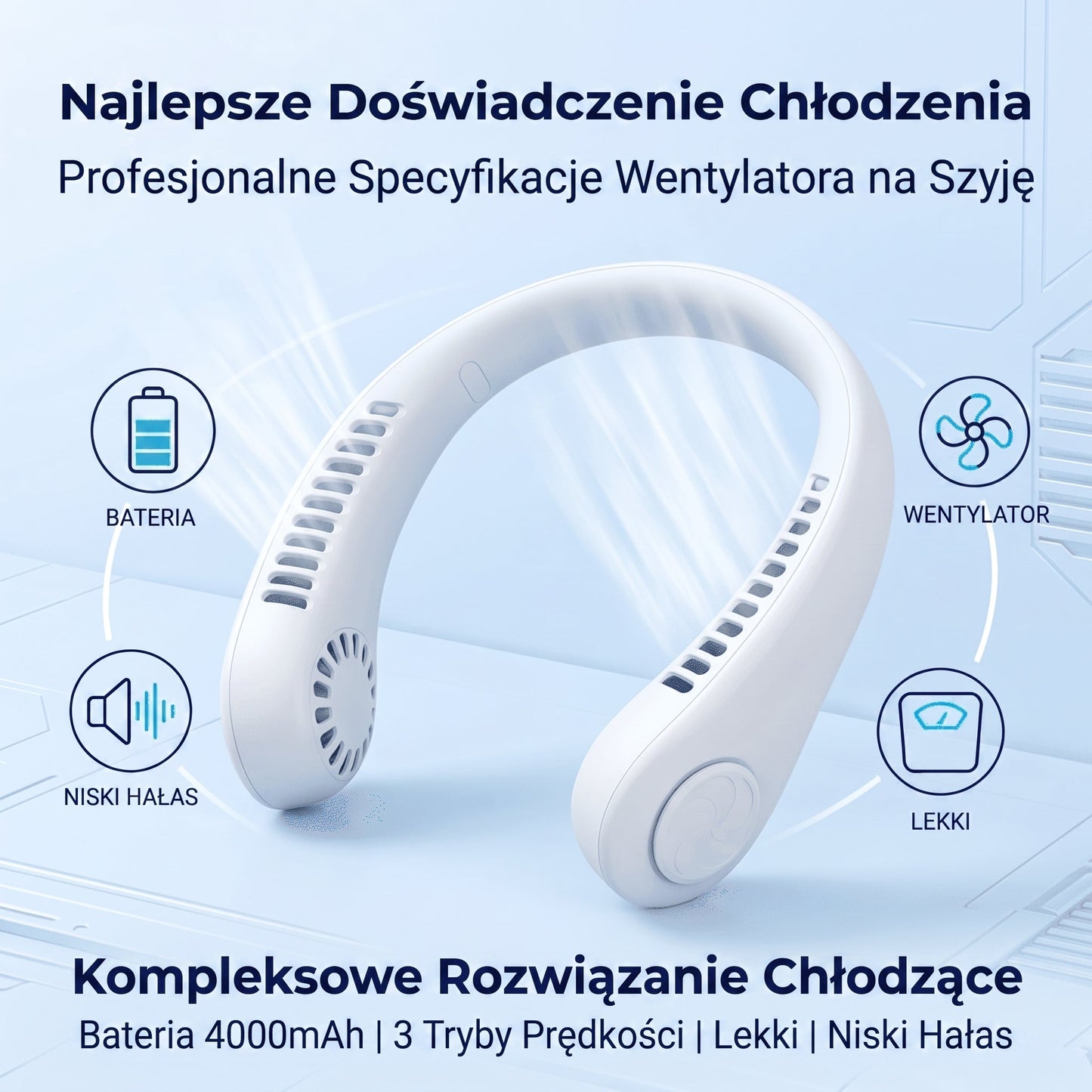 🔥🔥Przenośny wentylator na szyję PKNEW®, bezłopatkowy wentylator osobisty, chłodzenie typu hands-free do użytku na zewnątrz i w biurze