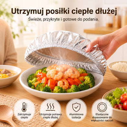 🔥🔥 PKNEW® Składana aluminiowa osłona na żywność | Utrzymuje ciepło i świeżość potraw oraz chroni je przed muszkami owocówkami