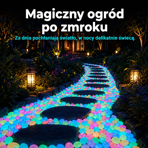 PKNEW® Świecące kamienie ogrodowe ładowane światłem 👑 – kolorowy nocny blask bez kabli i baterii, wodoodporna dekoracja na ścieżki, do doniczek, rabat, na taras oraz wokół basenu 💎