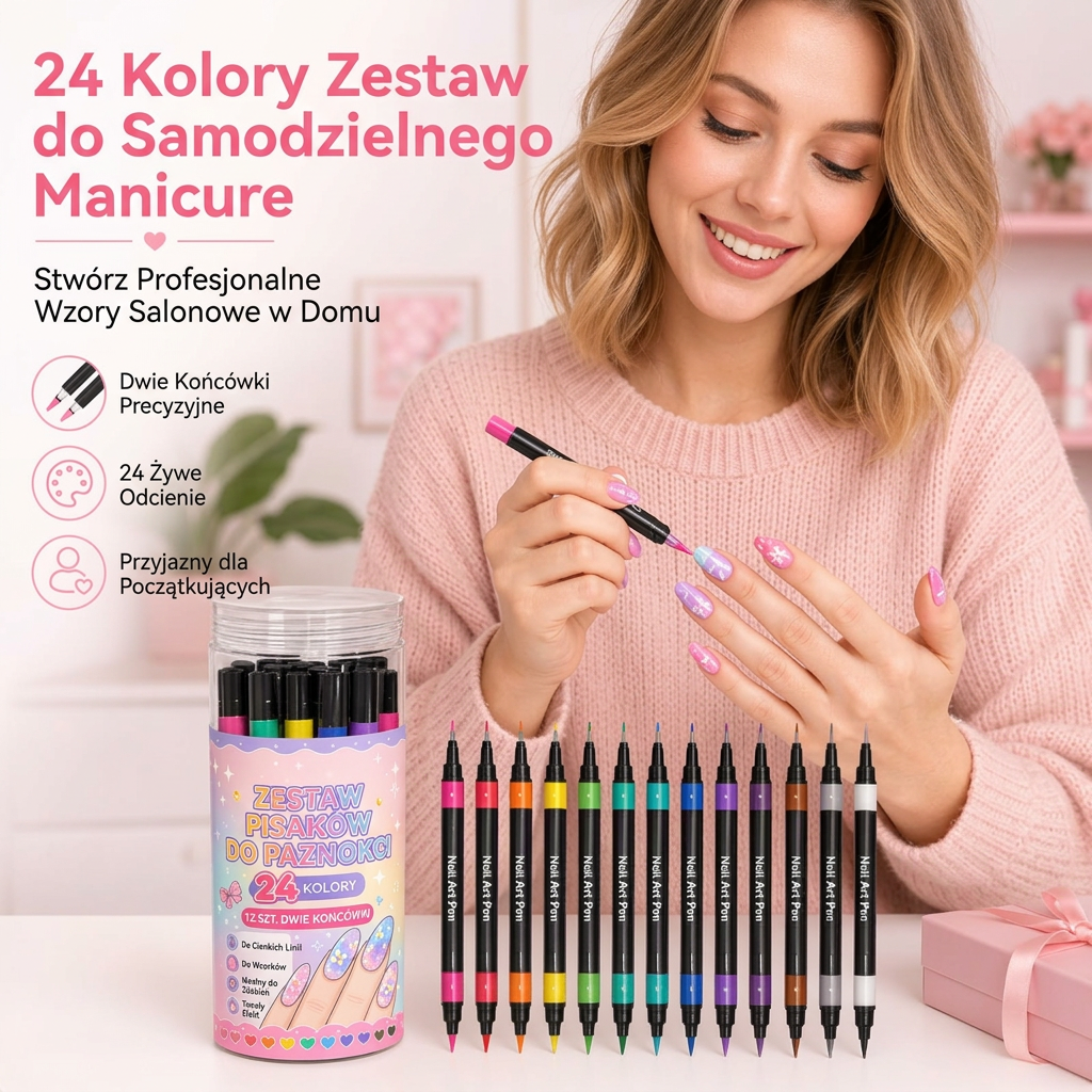 OSTATNI DZIEŃ · 50% ZNIŻKI 🌈 Zestaw 24 dwustronnych pisaków do zdobienia paznokci 💎