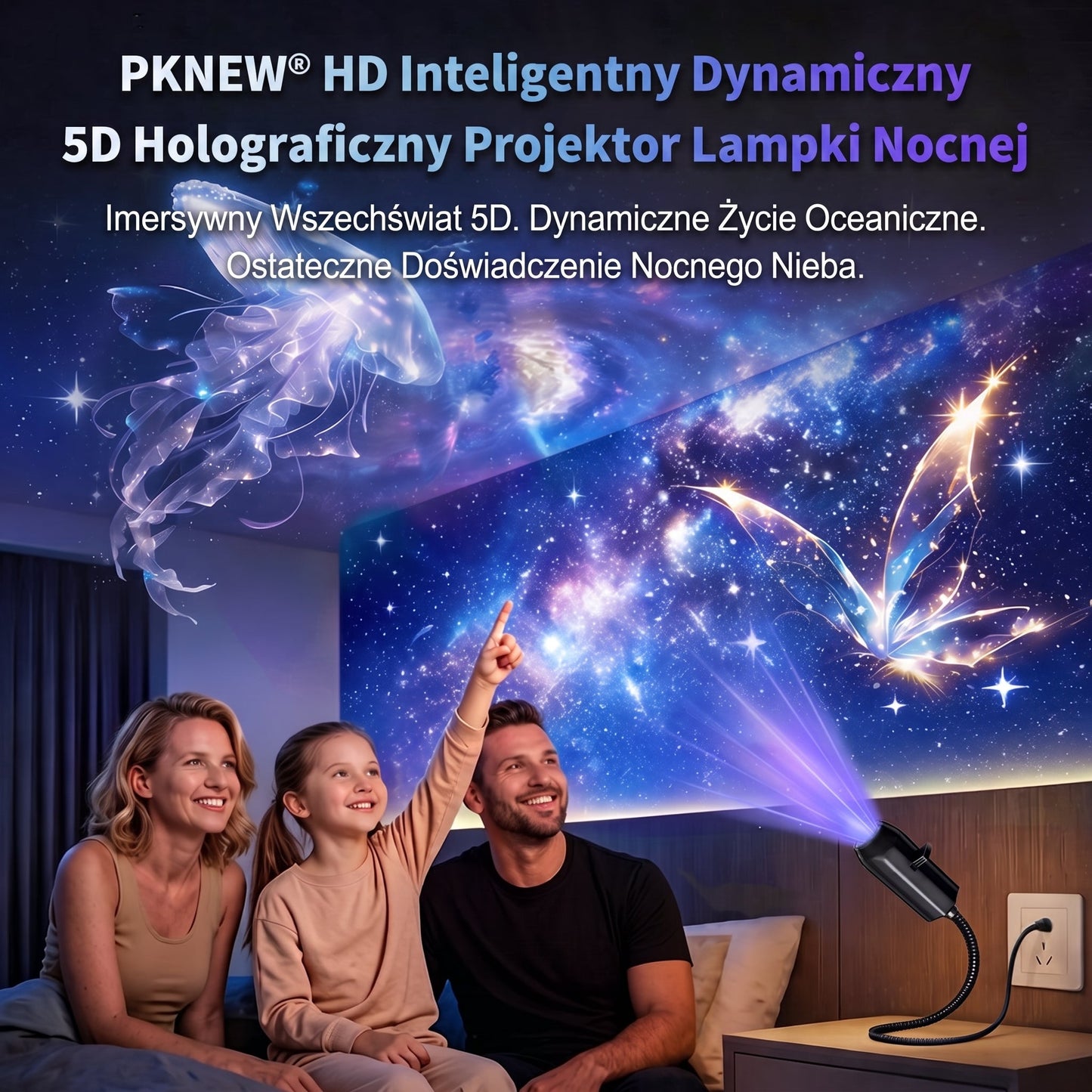 PKNEW® 🦄 INTELIGENTNY PROJEKTOR HD NOWEJ GENERACJI – Dynamiczny Holograficzny Projektor Nocny 5D 💎