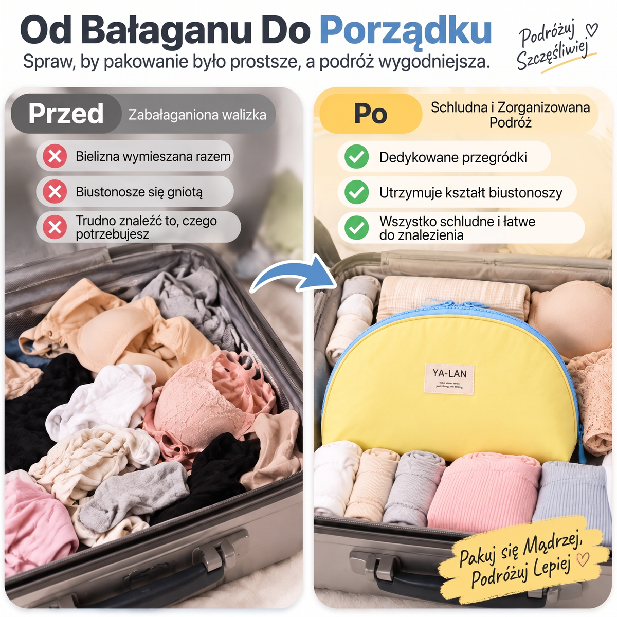 ⚡ OSTATNI DZIEŃ · 49% ZNIŻKI – ✨ Podróżna torba do przechowywania bielizny – Biustonosze majtki i skarpetki uporządkowane wszędzie 💎