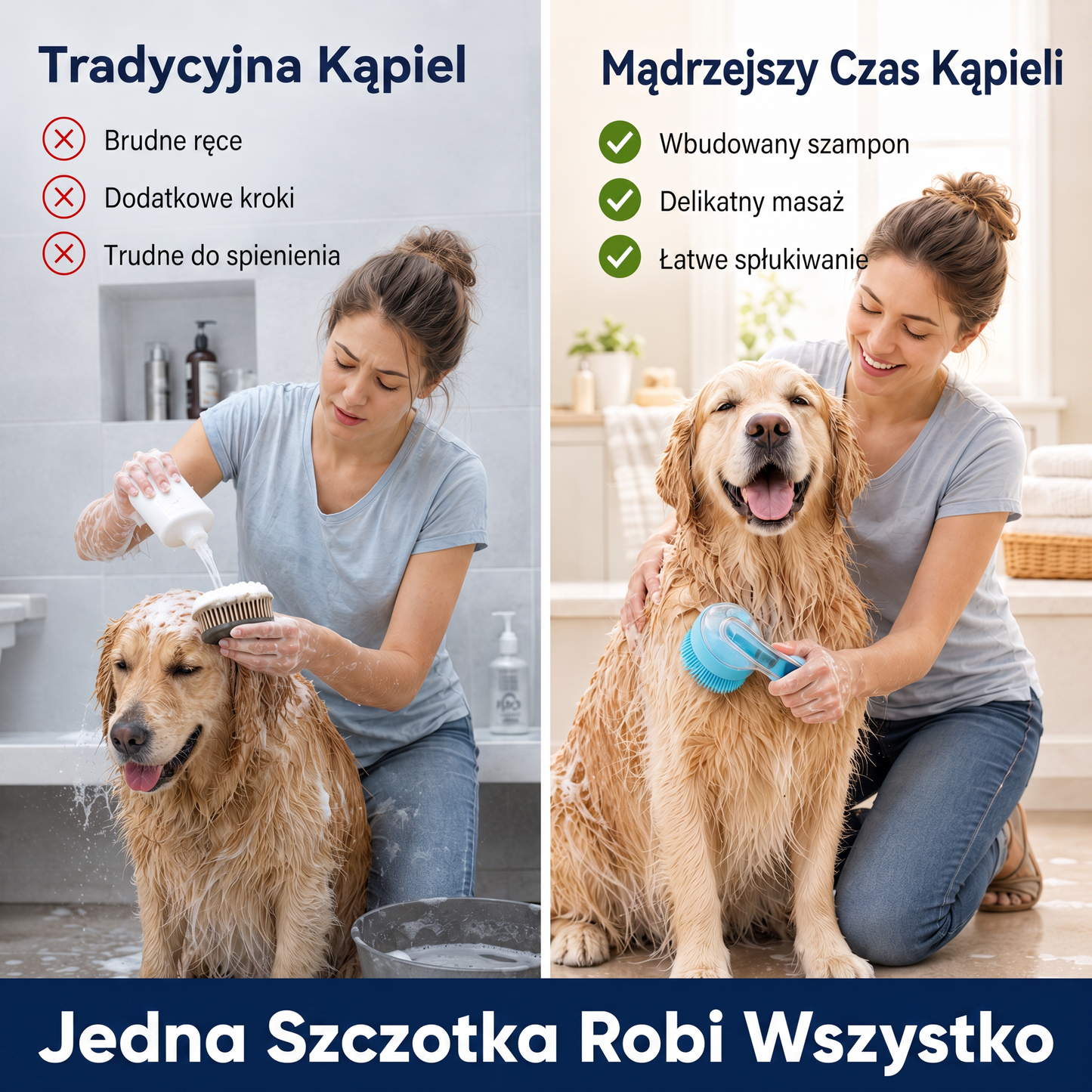 PKNEW® 🐕 Szczotka do kąpieli 2w1 z dozownikiem szamponu – Miękka silikonowa szczotka do pielęgnacji sierści psów i kotów 💎