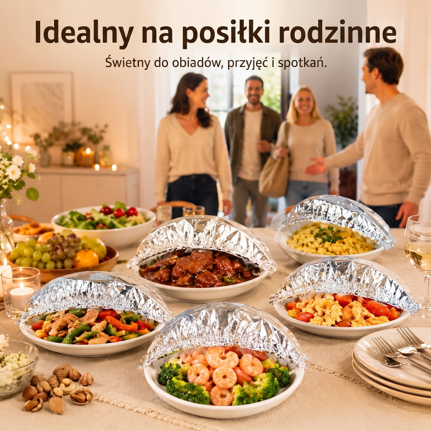 🔥🔥 PKNEW® Składana aluminiowa osłona na żywność | Utrzymuje ciepło i świeżość potraw oraz chroni je przed muszkami owocówkami