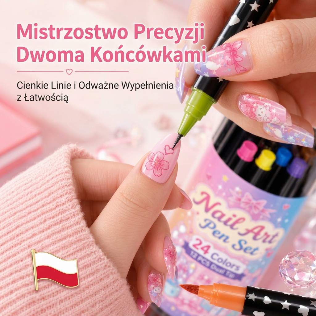 OSTATNI DZIEŃ · 50% ZNIŻKI 🌈 Zestaw 24 dwustronnych pisaków do zdobienia paznokci 💎