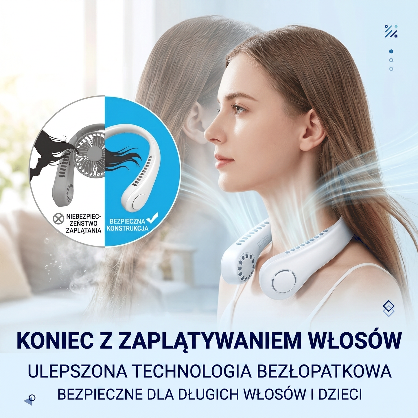 🔥🔥Przenośny wentylator na szyję PKNEW®, bezłopatkowy wentylator osobisty, chłodzenie typu hands-free do użytku na zewnątrz i w biurze