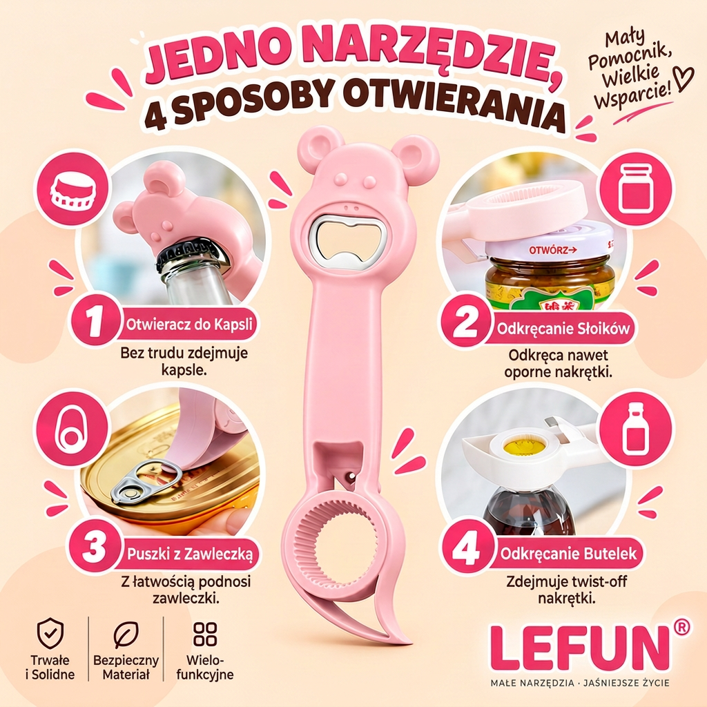 LEFUN® Otwieracz 4w1 👑 – Otwórz każde wieczko bez zbędnego wysiłku 💎