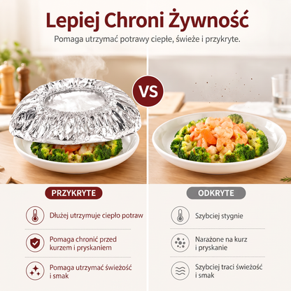 🔥🔥 PKNEW® Składana aluminiowa osłona na żywność | Utrzymuje ciepło i świeżość potraw oraz chroni je przed muszkami owocówkami