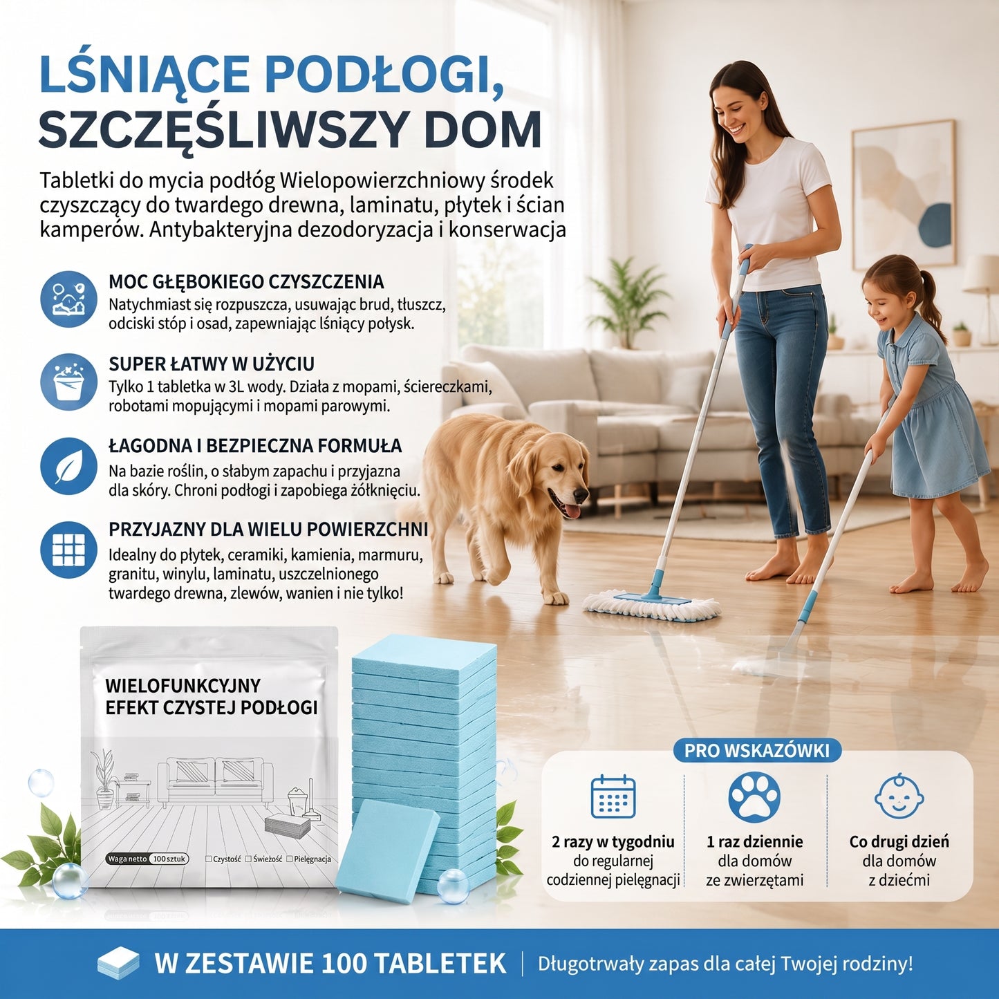 🌈🌈 PKNEW® Tabletki do mycia podłóg, środek czyszczący do wielu powierzchni: drewna, paneli, płytek i ścian w kamperach, antybakteryjne, dezodoryzujące, do pielęgnacji