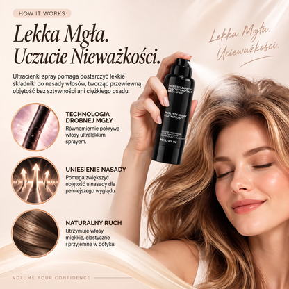 🔥🔥Vitalisys® Fluffy Hair – Modelujący spray zwiększający objętość włosów – lekka formuła dodająca objętości od nasady, zapewniająca naturalny ruch włosów i delikatny brzoskwiniowy zapach 👸