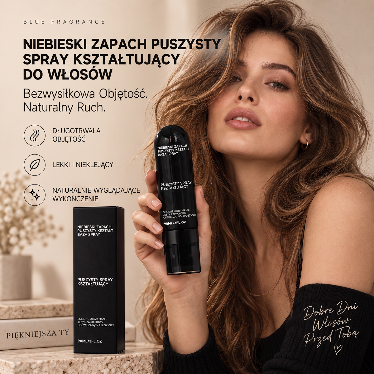 🔥🔥Vitalisys® Fluffy Hair – Modelujący spray zwiększający objętość włosów – lekka formuła dodająca objętości od nasady, zapewniająca naturalny ruch włosów i delikatny brzoskwiniowy zapach 👸