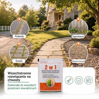 PKNEW® Granulowany środek chwastobójczy 2 w 1 Max Power 👑 – widoczny efekt już po 6 godzinach, łatwe rozpuszczanie w wodzie i precyzyjne stosowanie na fugi, ścieżki, ogrodzenia oraz powierzchnie żwirowe 💎