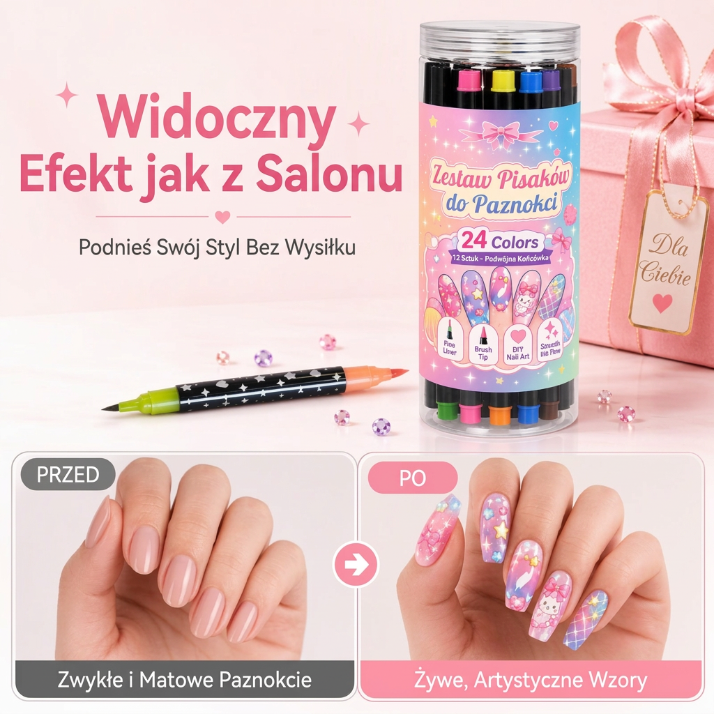 OSTATNI DZIEŃ · 50% ZNIŻKI 🌈 Zestaw 24 dwustronnych pisaków do zdobienia paznokci 💎