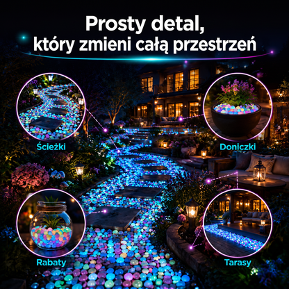 PKNEW® Świecące kamienie ogrodowe ładowane światłem 👑 – kolorowy nocny blask bez kabli i baterii, wodoodporna dekoracja na ścieżki, do doniczek, rabat, na taras oraz wokół basenu 💎