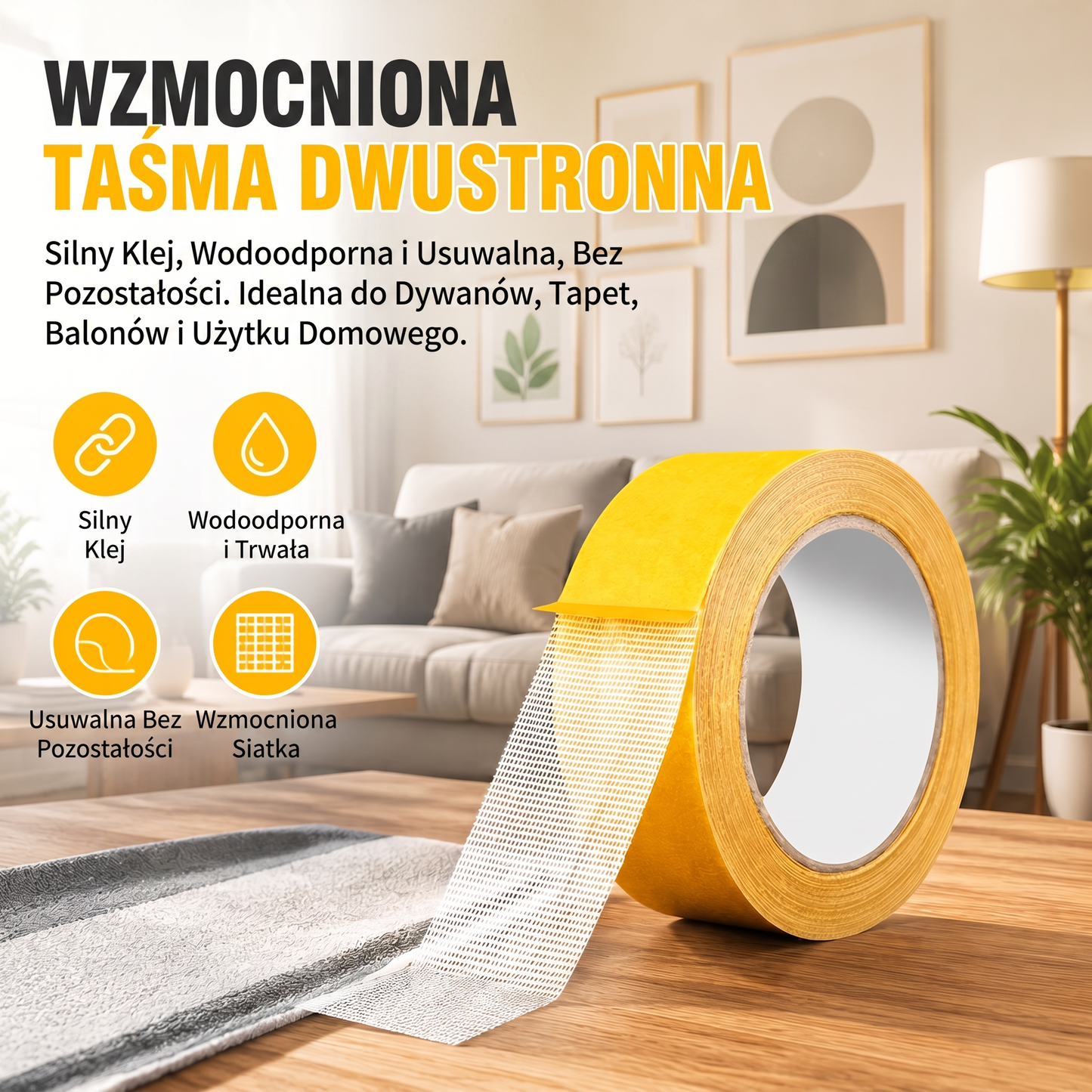 🔥🔥PKNEW® Wytrzymała taśma dwustronna🍇, mocny klej, wodoodporna i usuwalna, bez śladów, idealna do dywanów, tapet, balonów i użytku domowego 🔥