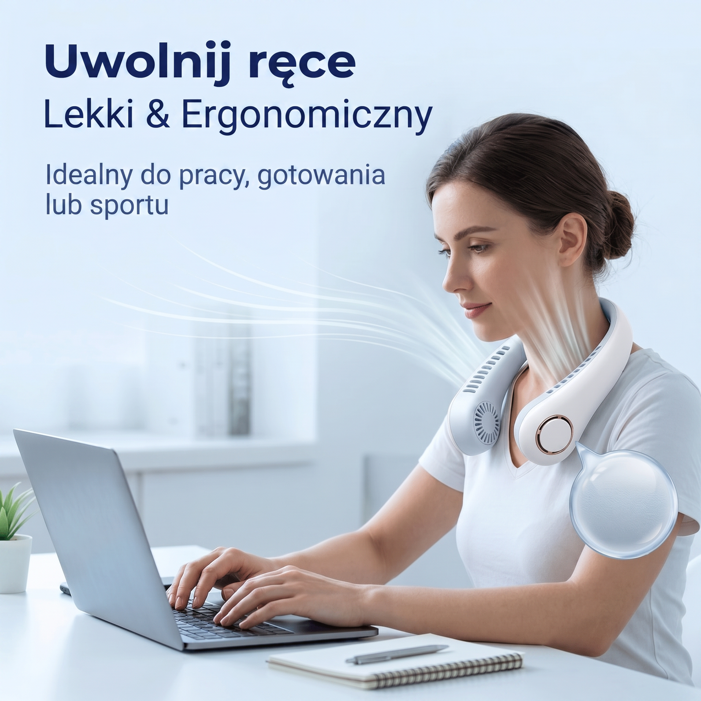 🔥🔥Przenośny wentylator na szyję PKNEW®, bezłopatkowy wentylator osobisty, chłodzenie typu hands-free do użytku na zewnątrz i w biurze
