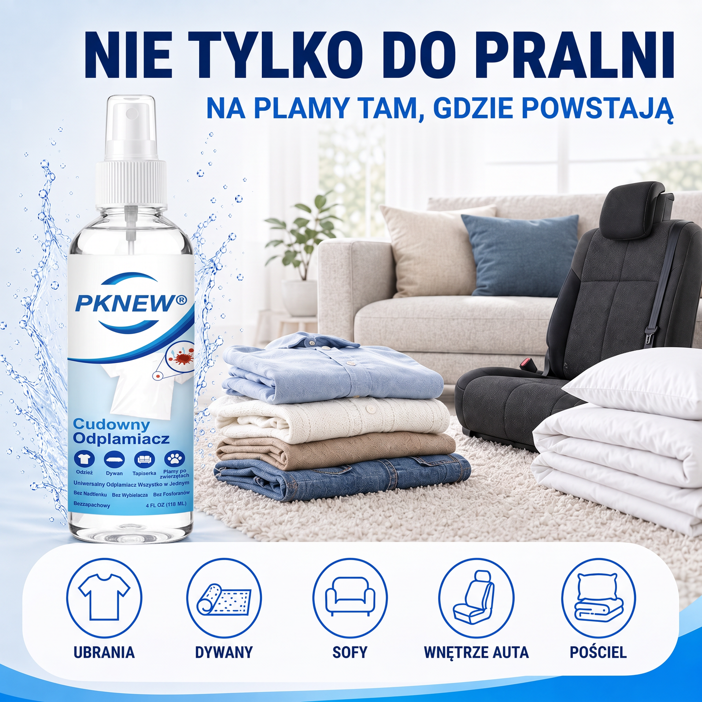 PKNEW® Ekologický víceúčelový odstraňovač skvrn v spreji 💧 – Rychle působící hloubkový čistič bez dráždivých chemikálií 💖