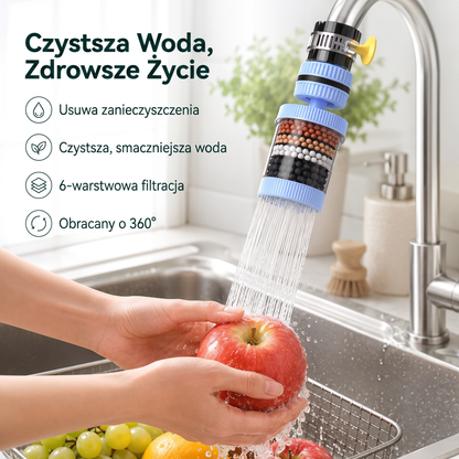 PKNEW® 6-warstwowy filtr do wody na kran obracany o 360 stopni, bez rozprysków, do zlewu kuchennego do mycia owoców, warzyw i naczyń 🚿
