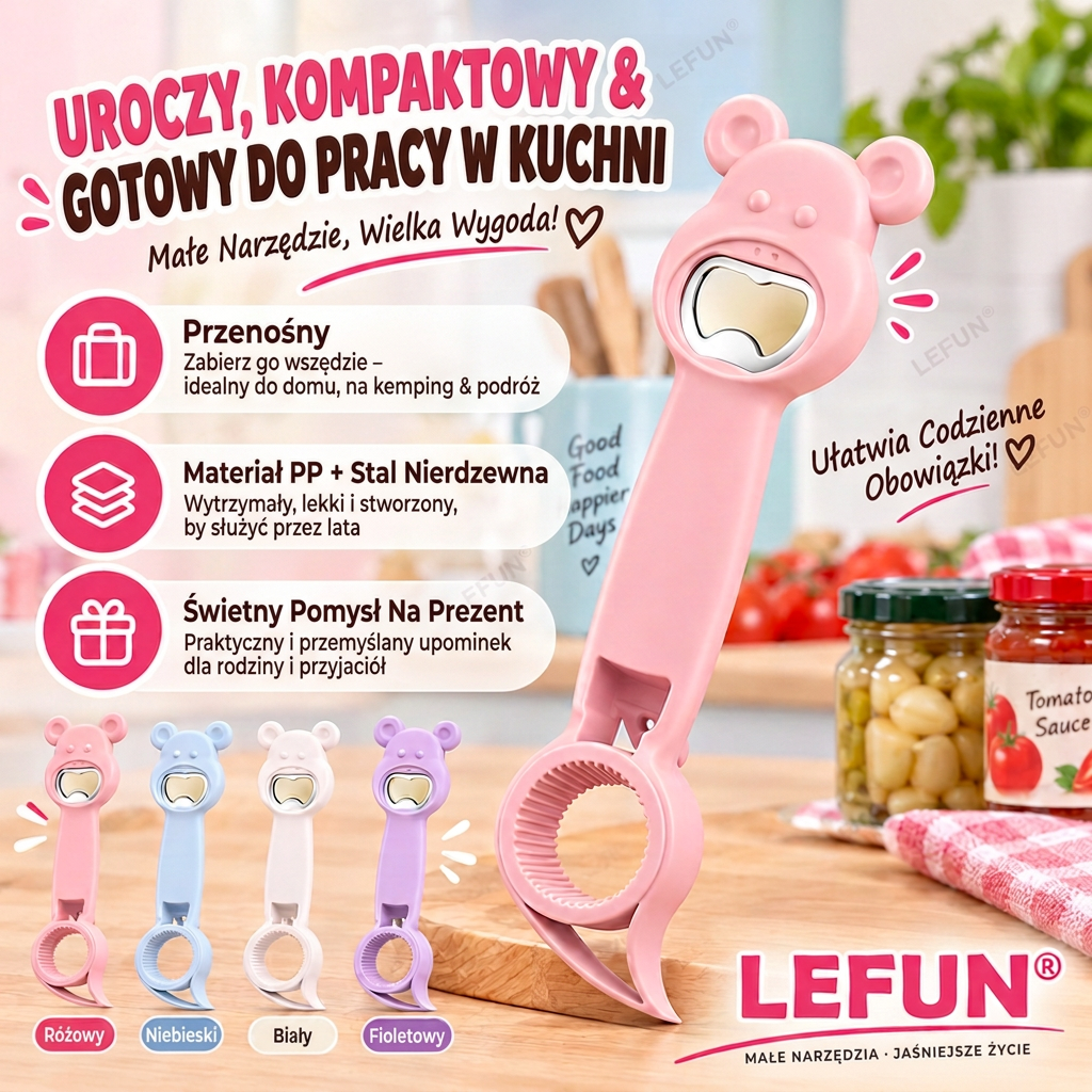 LEFUN® Otwieracz 4w1 👑 – Otwórz każde wieczko bez zbędnego wysiłku 💎