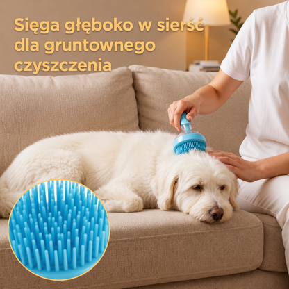 PKNEW® 🐕 Szczotka do kąpieli 2w1 z dozownikiem szamponu – Miękka silikonowa szczotka do pielęgnacji sierści psów i kotów 💎
