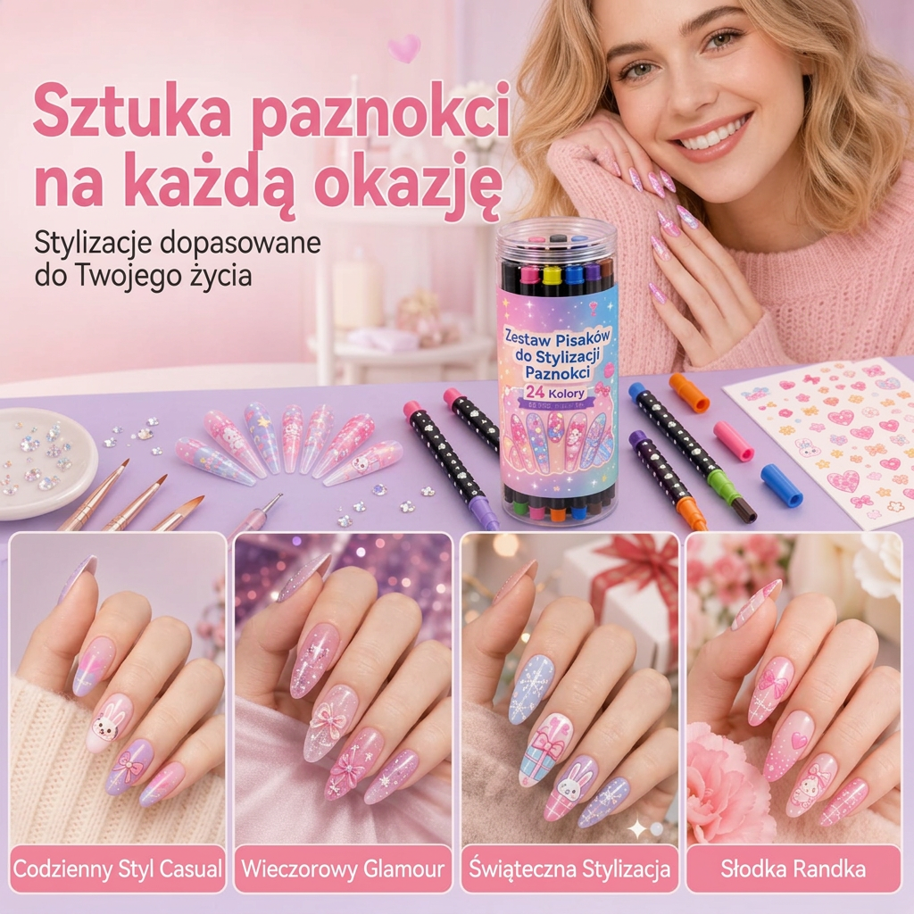 OSTATNI DZIEŃ · 50% ZNIŻKI 🌈 Zestaw 24 dwustronnych pisaków do zdobienia paznokci 💎