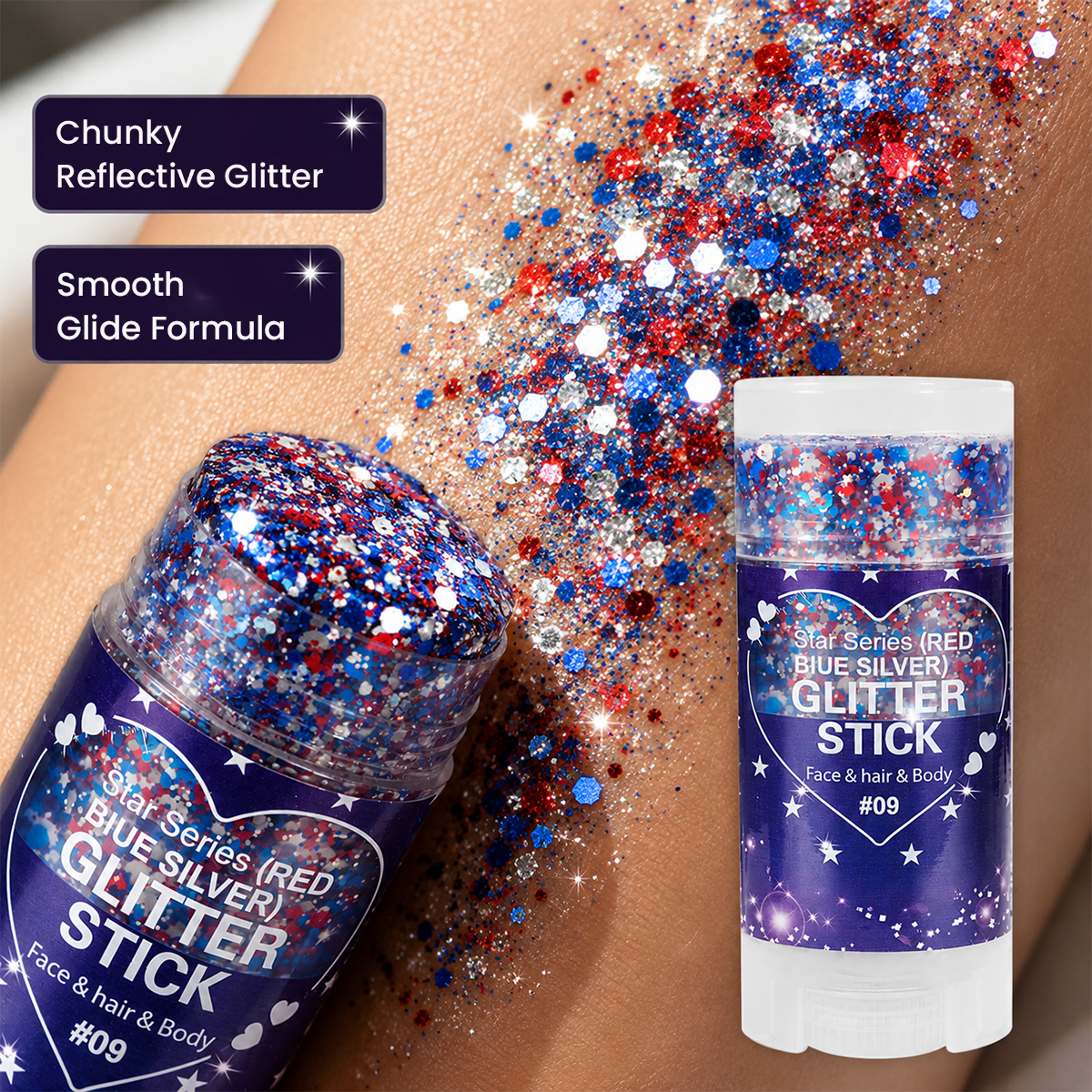 Patriotic Red White & Blue Glitter Stick