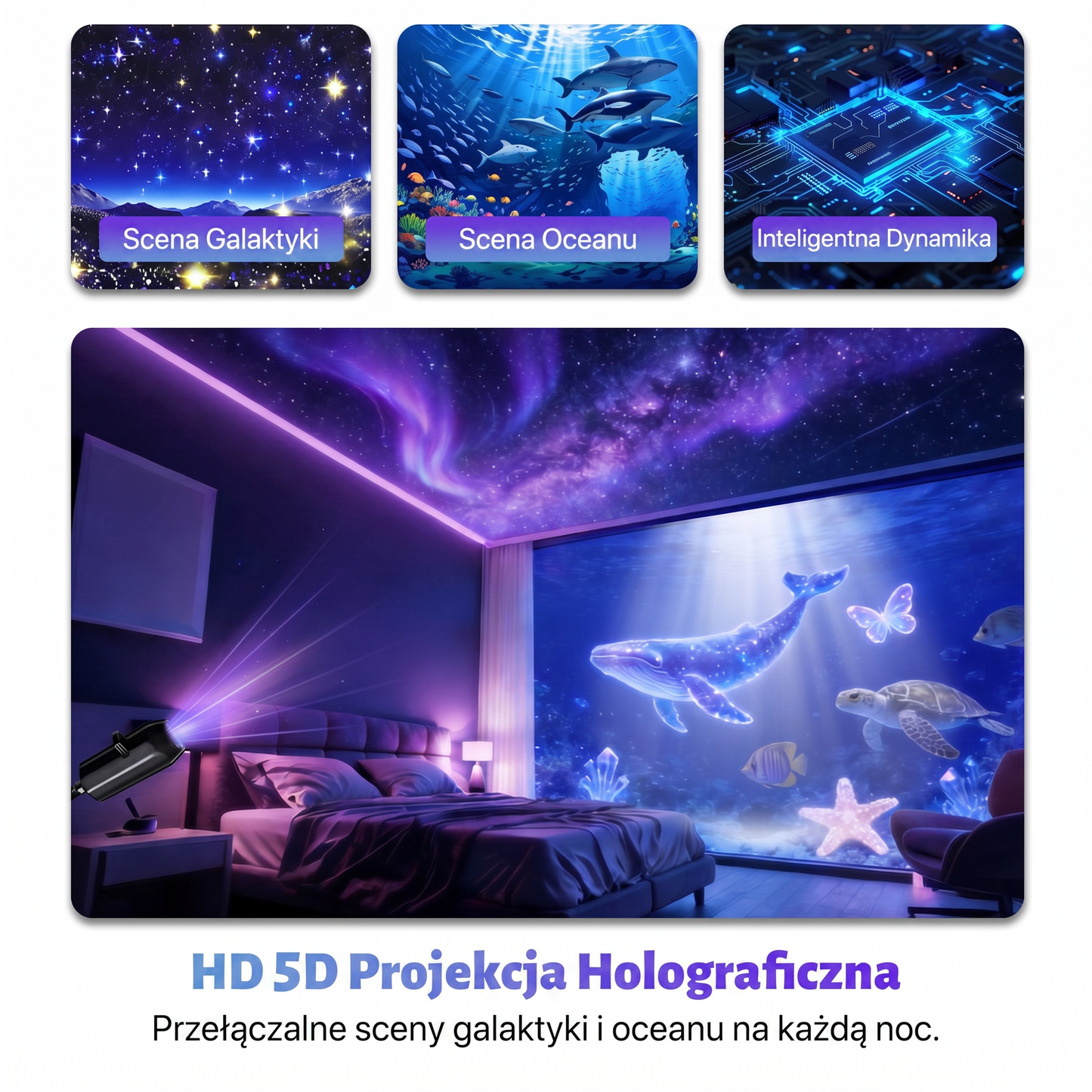 PKNEW® 🦄 INTELIGENTNY PROJEKTOR HD NOWEJ GENERACJI – Dynamiczny Holograficzny Projektor Nocny 5D 💎