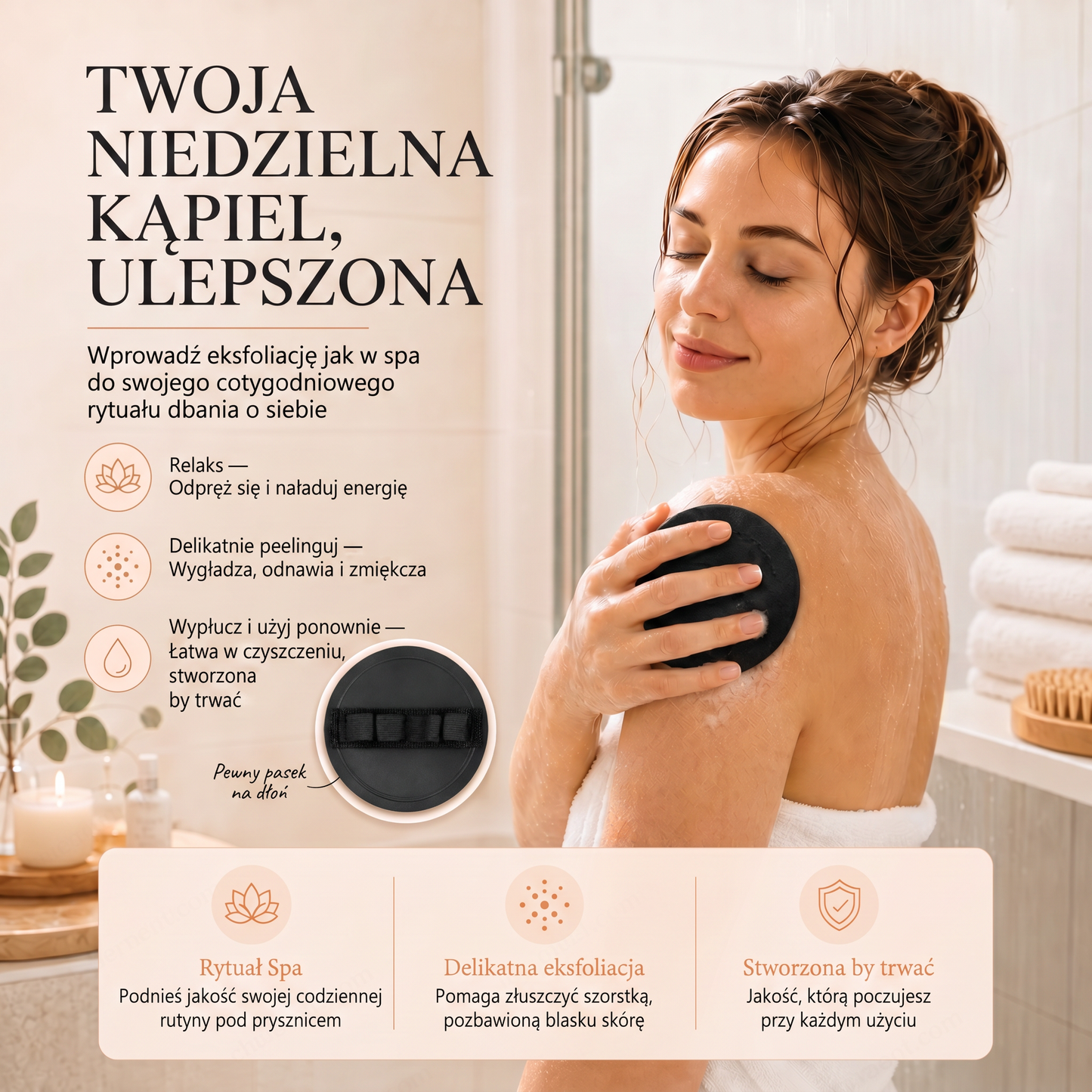 🔥🔥🚿 Głęboko oczyszczająca i złuszczająca myjka do ciała – delikatnie usuwa martwy naskórek i działa jak gąbka SPA 🧖‍♀️