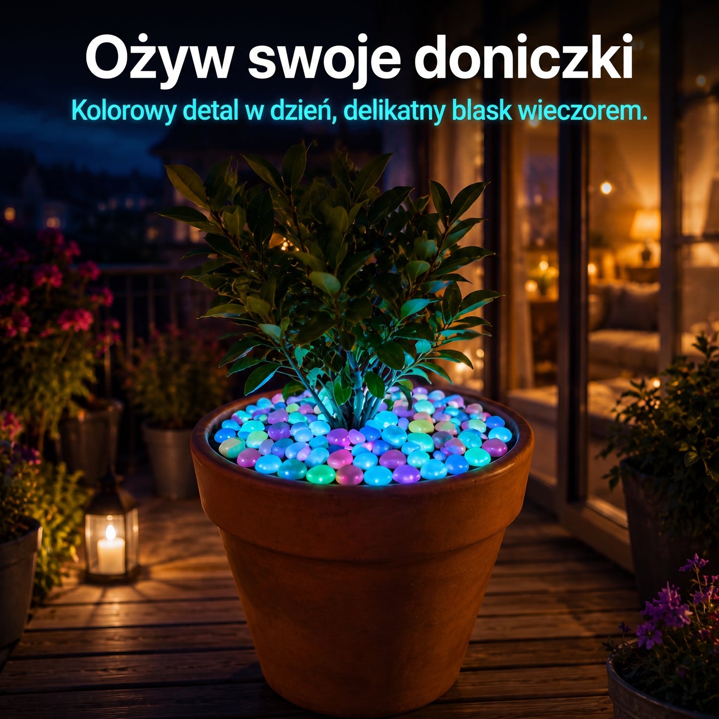 PKNEW® Świecące kamienie ogrodowe ładowane światłem 👑 – kolorowy nocny blask bez kabli i baterii, wodoodporna dekoracja na ścieżki, do doniczek, rabat, na taras oraz wokół basenu 💎