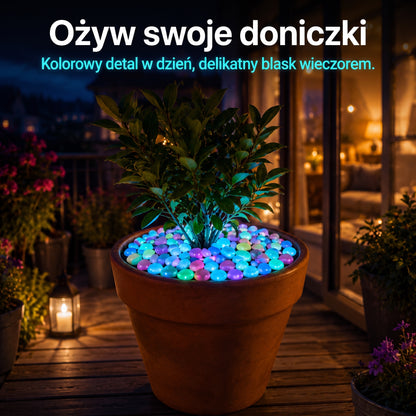 PKNEW® Świecące kamienie ogrodowe ładowane światłem 👑 – kolorowy nocny blask bez kabli i baterii, wodoodporna dekoracja na ścieżki, do doniczek, rabat, na taras oraz wokół basenu 💎