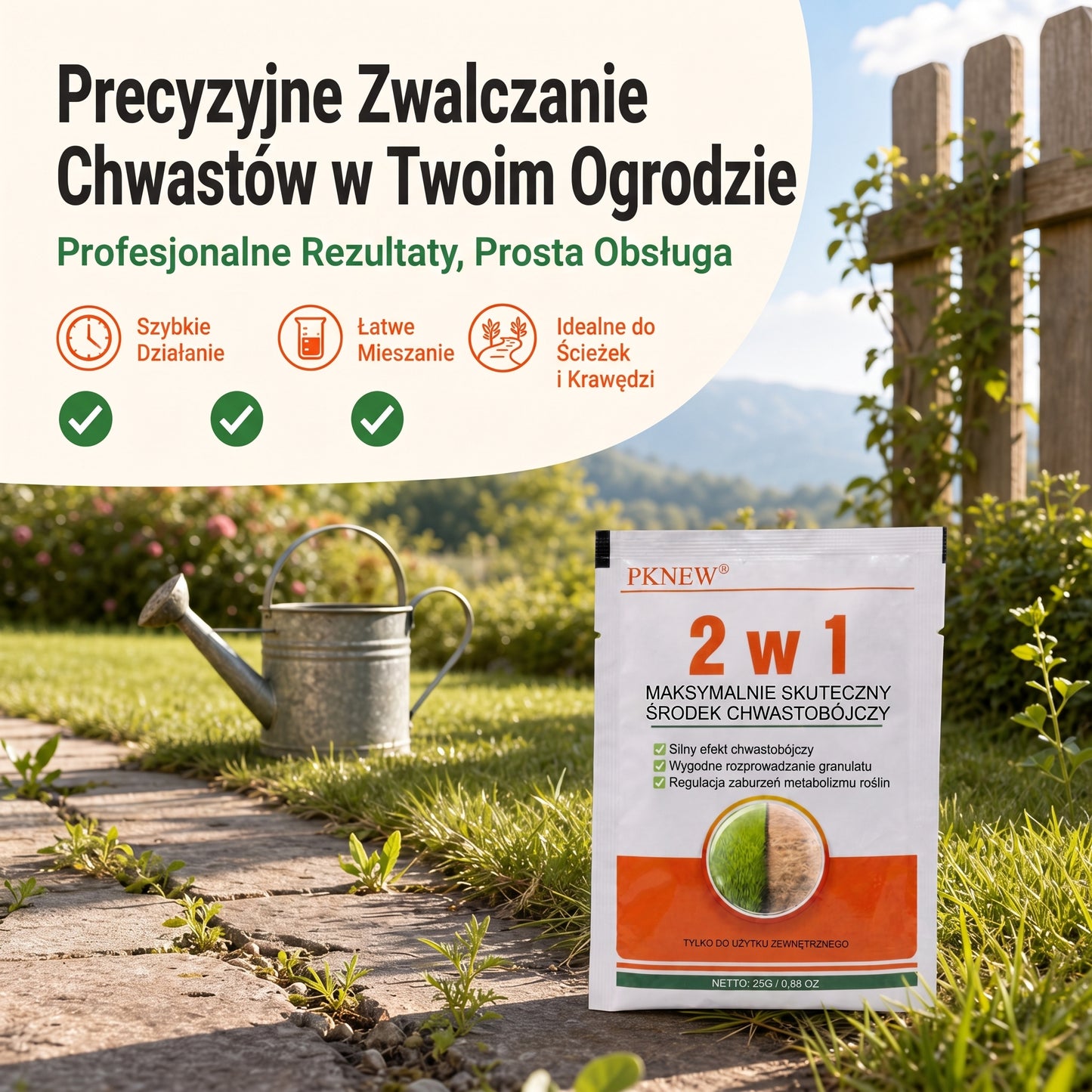 PKNEW® Granulowany środek chwastobójczy 2 w 1 Max Power 👑 – widoczny efekt już po 6 godzinach, łatwe rozpuszczanie w wodzie i precyzyjne stosowanie na fugi, ścieżki, ogrodzenia oraz powierzchnie żwirowe 💎