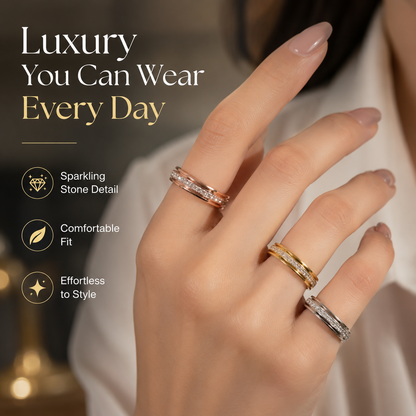 LAST DAY 50% OFF🥇🥇Glowche Anxiety Ring - Titanium Steel Spinner Fidget Band Rings with Cubic Zirconia, Designed to Relieve Anxiety