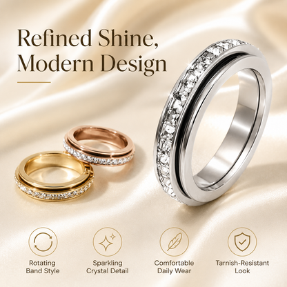 LAST DAY 50% OFF🥇🥇Glowche Anxiety Ring - Titanium Steel Spinner Fidget Band Rings with Cubic Zirconia, Designed to Relieve Anxiety