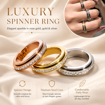 LAST DAY 50% OFF🥇🥇Glowche Anxiety Ring - Titanium Steel Spinner Fidget Band Rings with Cubic Zirconia, Designed to Relieve Anxiety