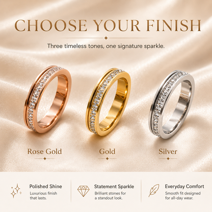LAST DAY 50% OFF🥇🥇Glowche Anxiety Ring - Titanium Steel Spinner Fidget Band Rings with Cubic Zirconia, Designed to Relieve Anxiety