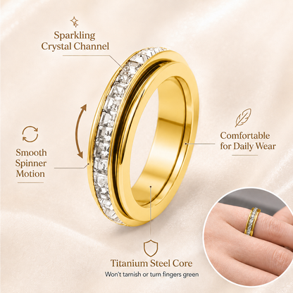 LAST DAY 50% OFF🥇🥇Glowche Anxiety Ring - Titanium Steel Spinner Fidget Band Rings with Cubic Zirconia, Designed to Relieve Anxiety