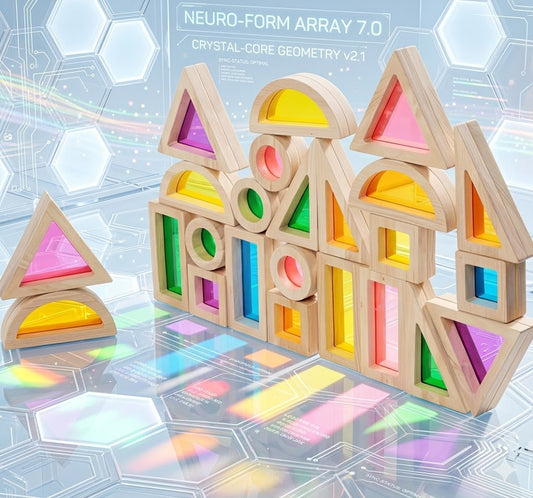 Rainbow Wooden Acrylic Blocks - Montessori Sensory Stacking Toys for Toddlers & Preschool Creative Shape Learning